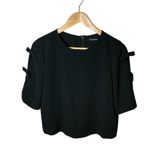 Club Monaco Bow Detailed Short Sleeve Boxy Cropped Top Black Women's S/M - Picture 1 of 9